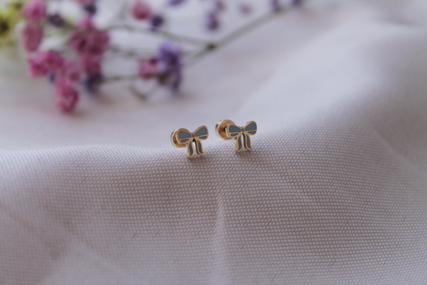 Pendientes Lazo Azul Rosca