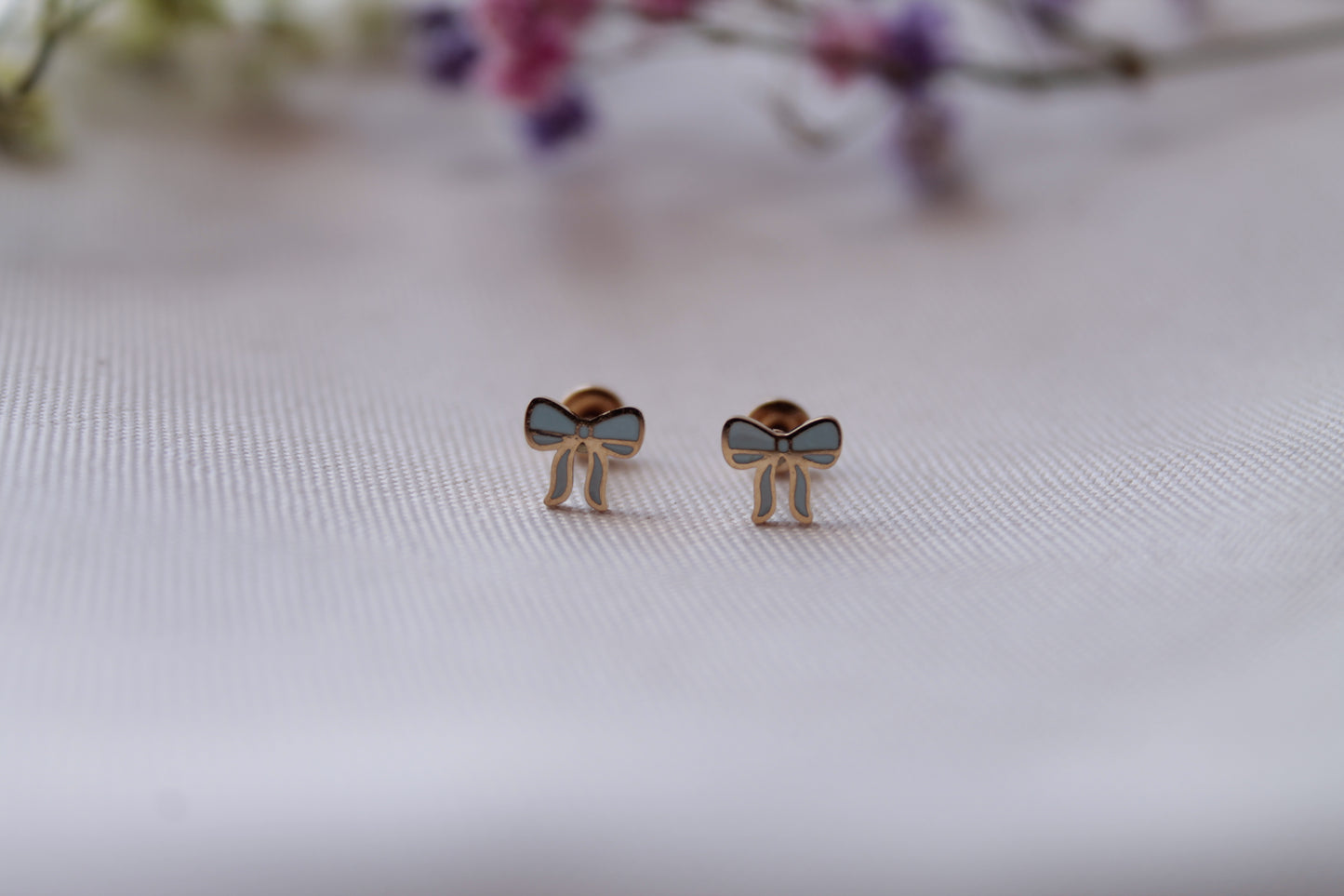 Pendientes Lazo Azul Rosca