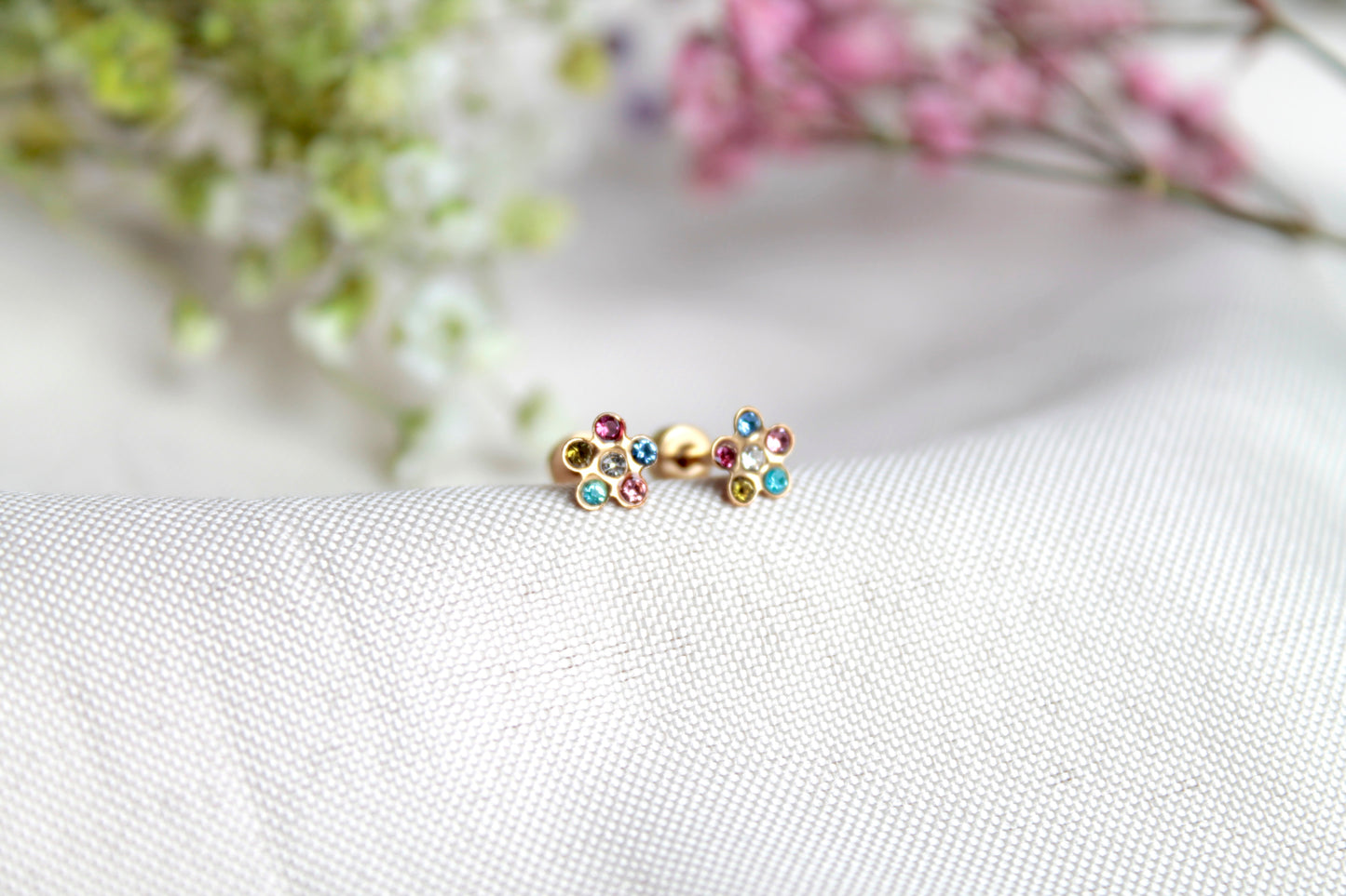 Pendientes Flor Colores Rosca