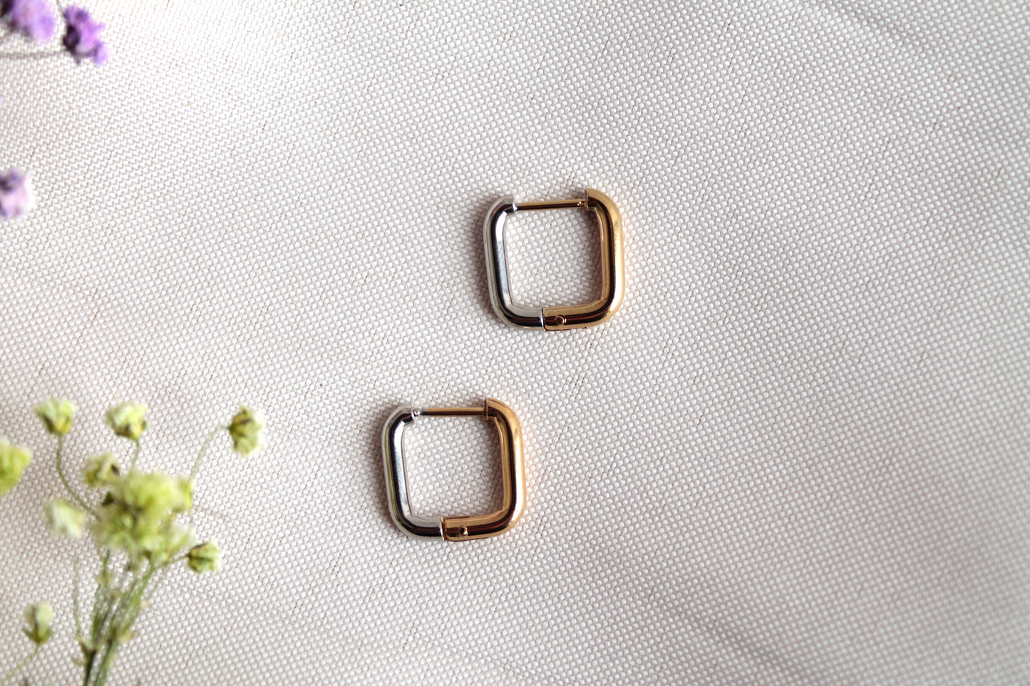 Argollas Rectangulares Bicolor