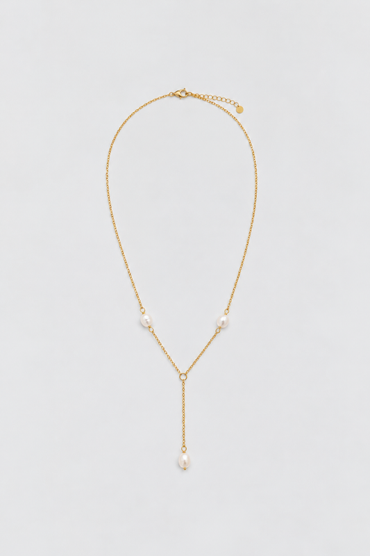 Collar dorado con perlas de acero inoxidable – Jargón.