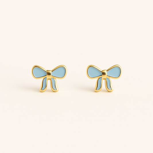 Pendientes Lazo Azul Rosca